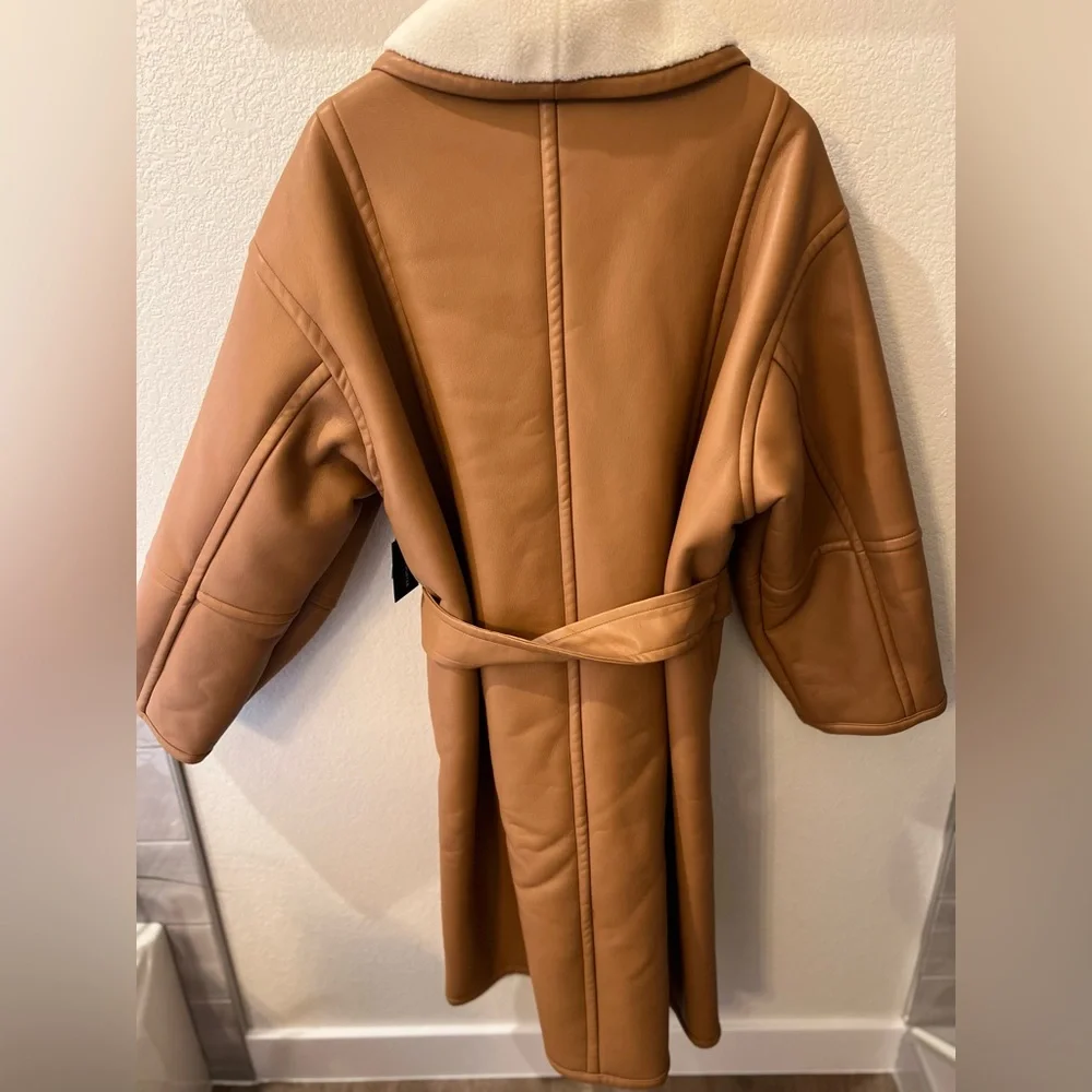 STAND STUDIO Tan Dolores Belted Shearling Coat Size 8 - Picture 10 of 13